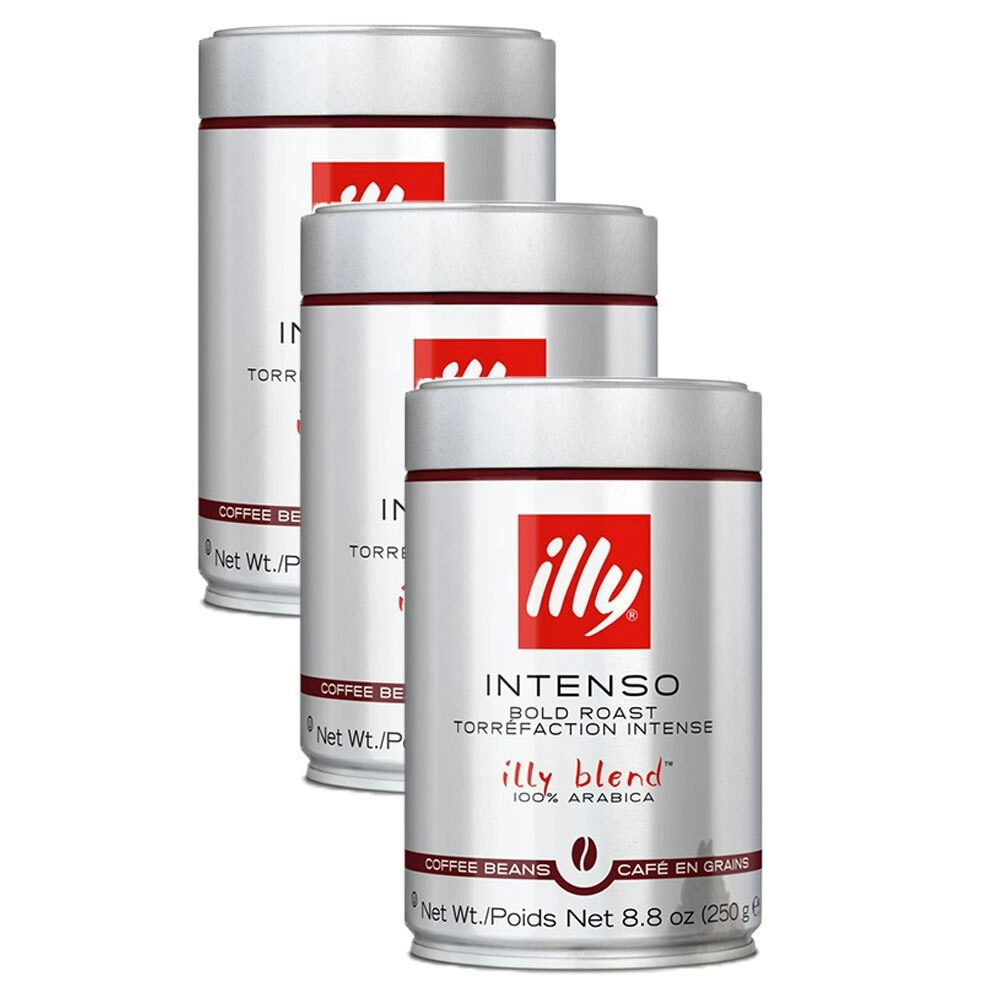 3x Illy 250g Intenso Arabica Coffee Beans Robust/Bold Roast/Full Bodied Drink