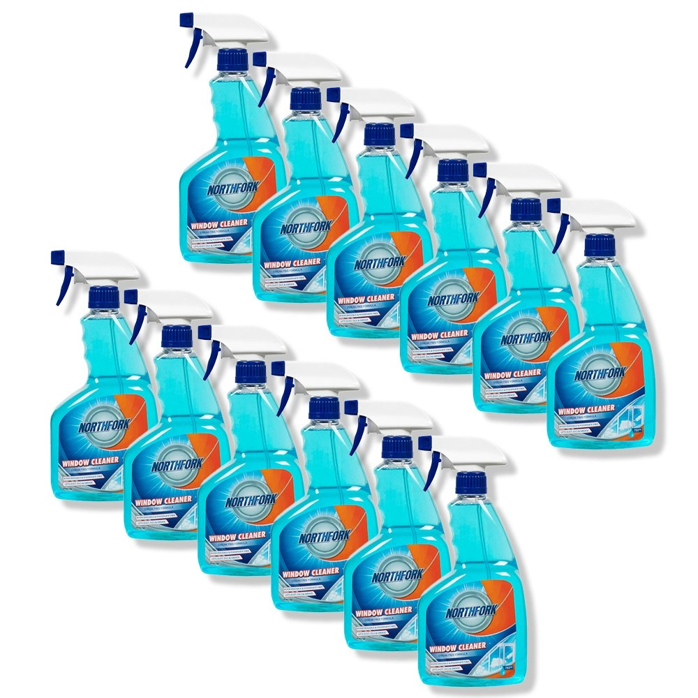 12PK Northfork 750ml Liquid Window & Glass Mirror Cleaner Streak-Free Spray