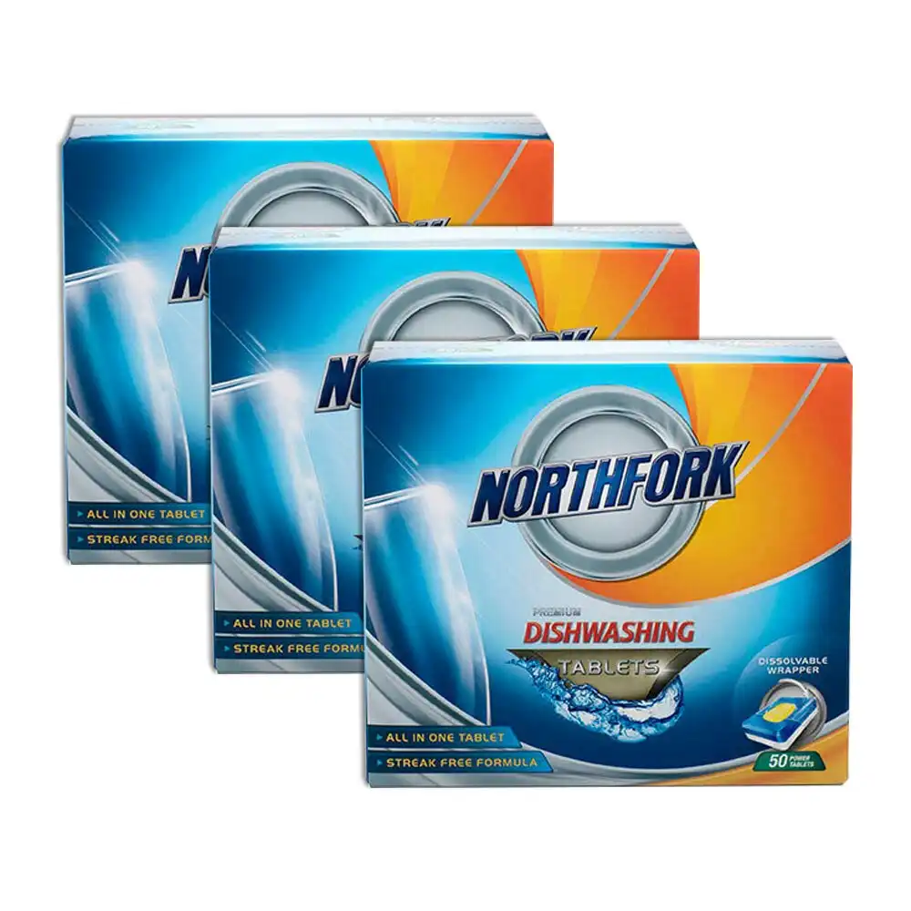 3x 50pc Northfork Dishwashing Tablets Streak-Free Dish Cleaning All-in-One Tabs