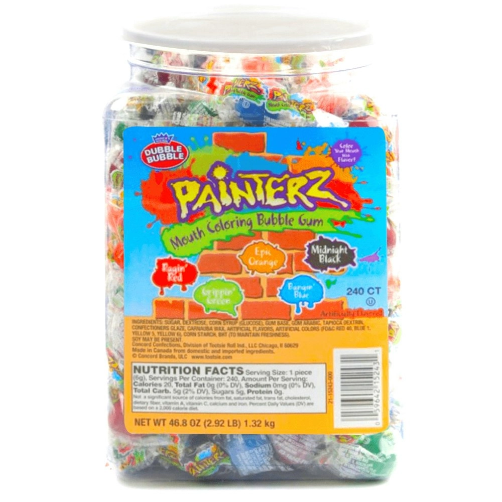 240pc Dubble Bubble Painterz Mouth Colouring Bubble Gum Jar 1.32kg Confectionery