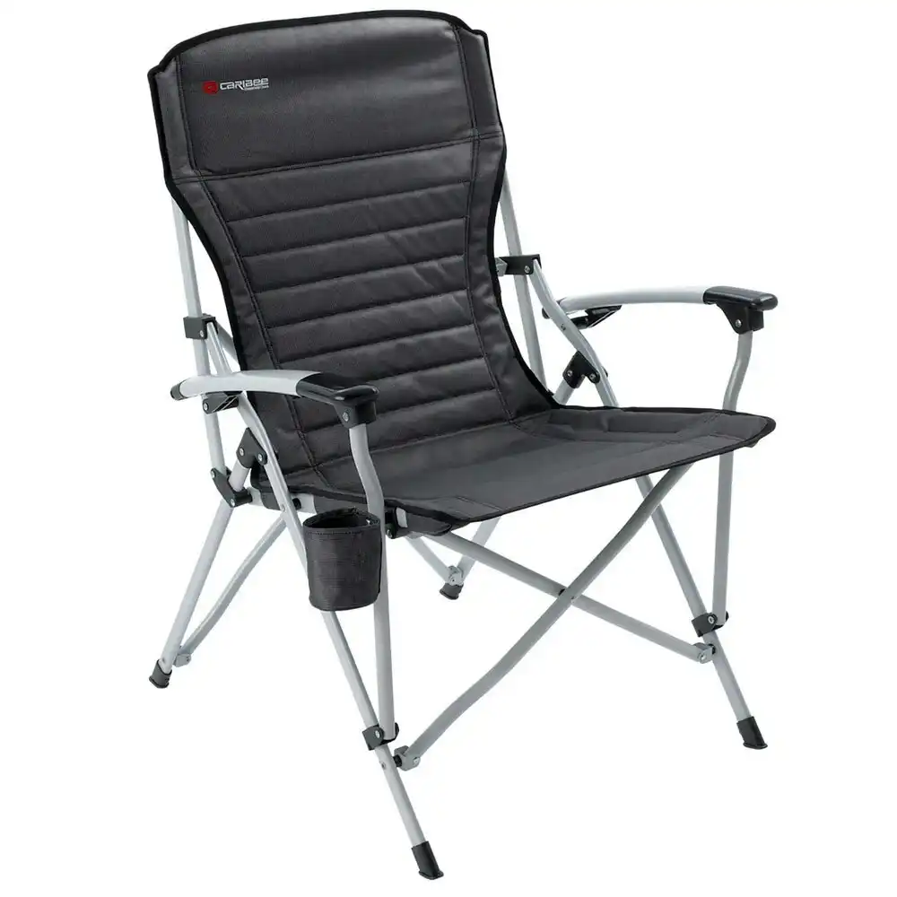Caribee Arm Chair Crossover Aluminium Folding Outdoor Beach Picnic Camping Black