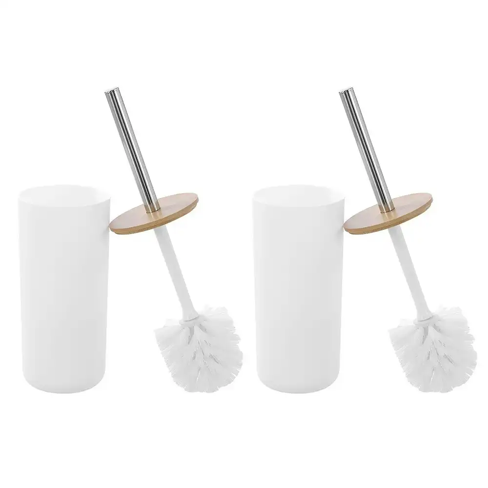 2x Boxsweden Bano Toilet Brush/Holder Bamboo Top 10.5x10.5x35cm Cleaner White