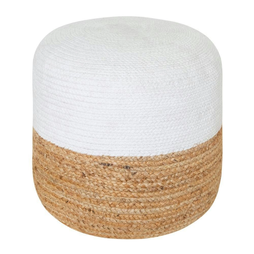 J. Elliot Henri Round Jute/Cotton Ottoman 45cm Home Lounge/Patio Foot Stool WHT