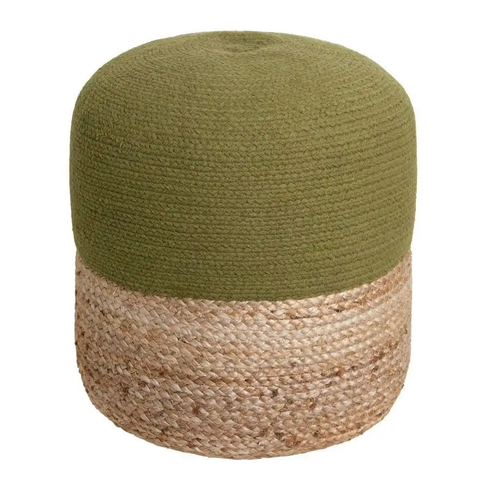 J. Elliot Henri Round Jute/Cotton Ottoman 45cm Lounge/Patio Foot Stool Olive