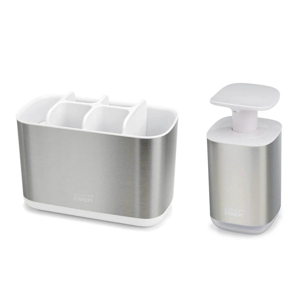 2pc Joseph Joseph Bathroom Beauties Sink 350ml Soap Dispenser/Caddy Storage Set