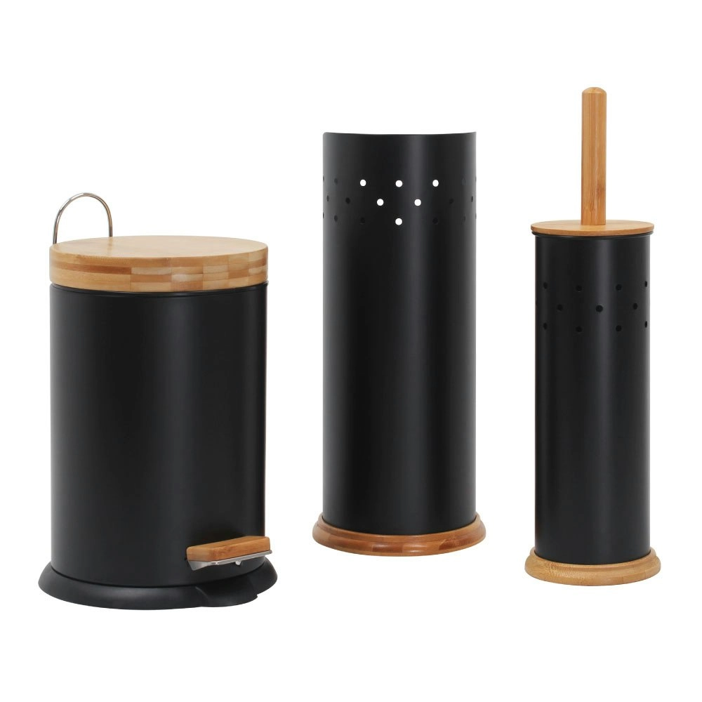 Eco Basics 3-in-1 Bathroom Toilet/Roll Holder Storage/3L Rubbish Bin Set Black