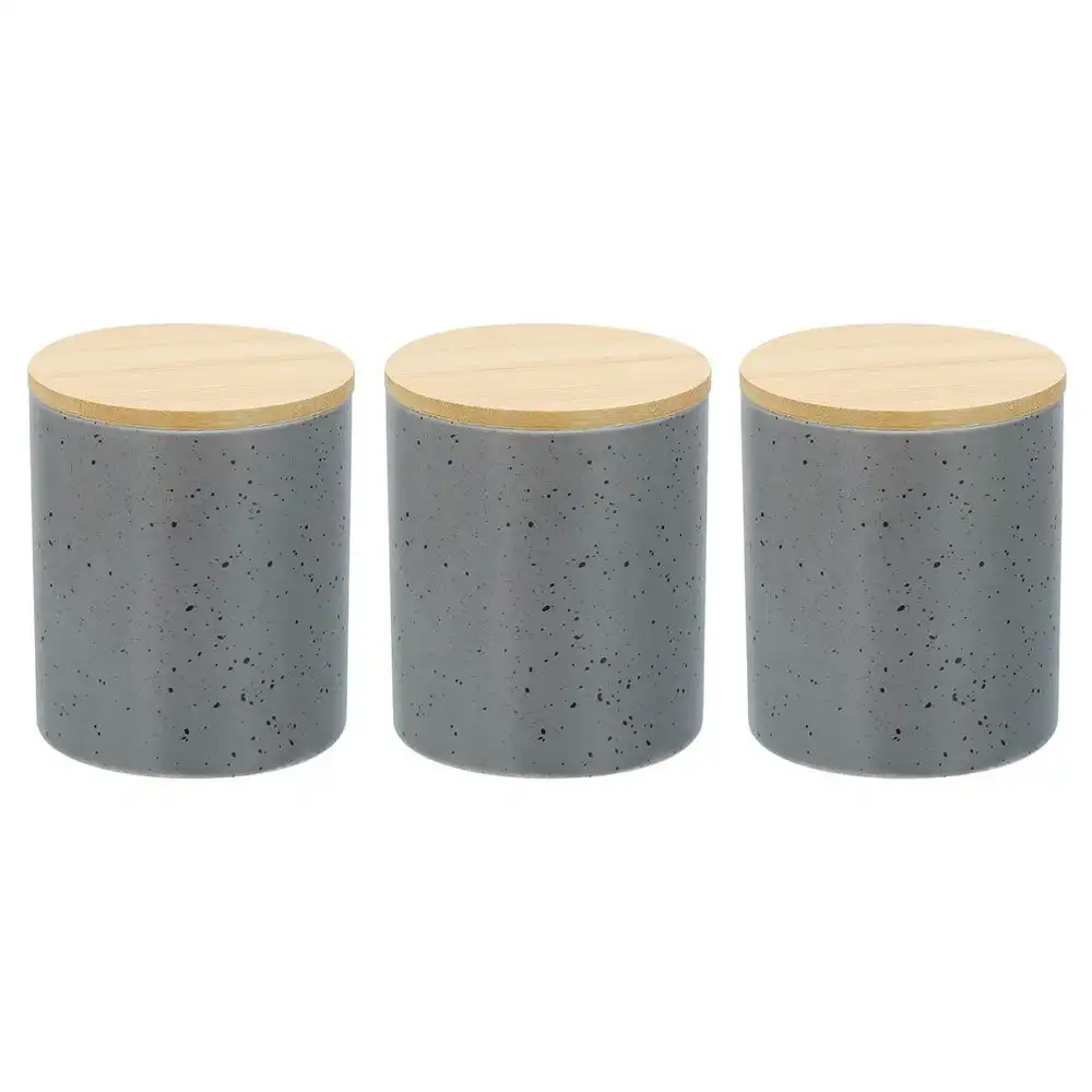 3x Boxsweden Bano 8x10cm Ceramic Bathroom Cup Holder w/ Bamboo Lid Grey Speckle