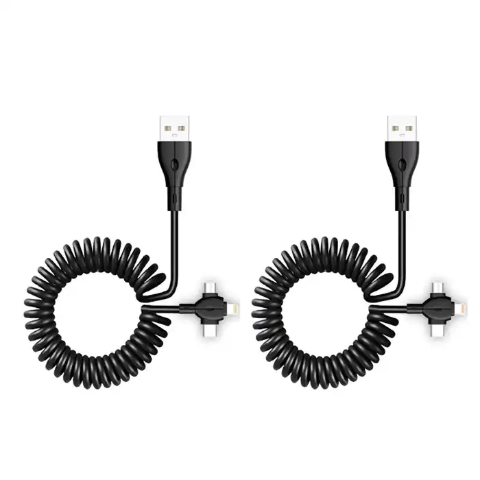 2x Sansai 3in1 USB USB-C Micro Charging Coiled 1.5m Cable for iPad/iPhone Assort