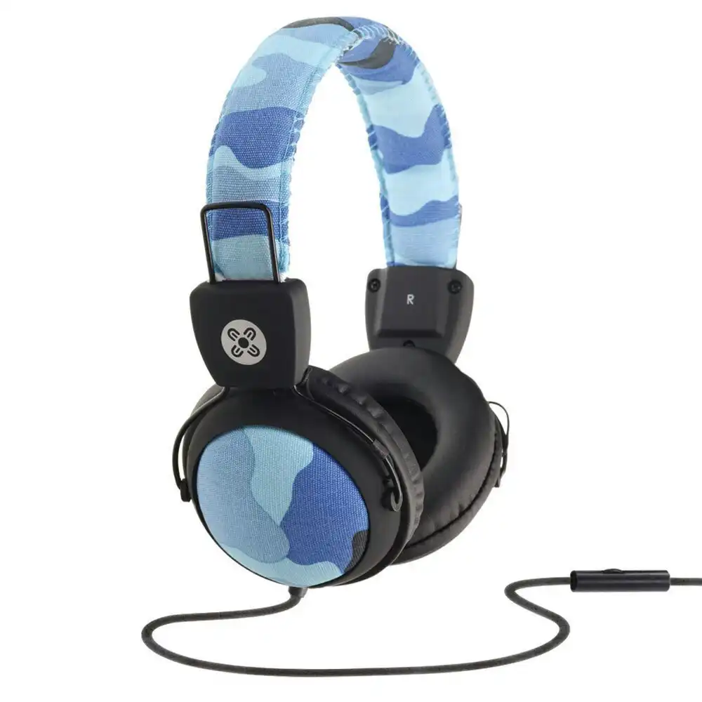 Moki Camo Headphones On Ear Stereo Headband Headset w/In-line Microphone Blue