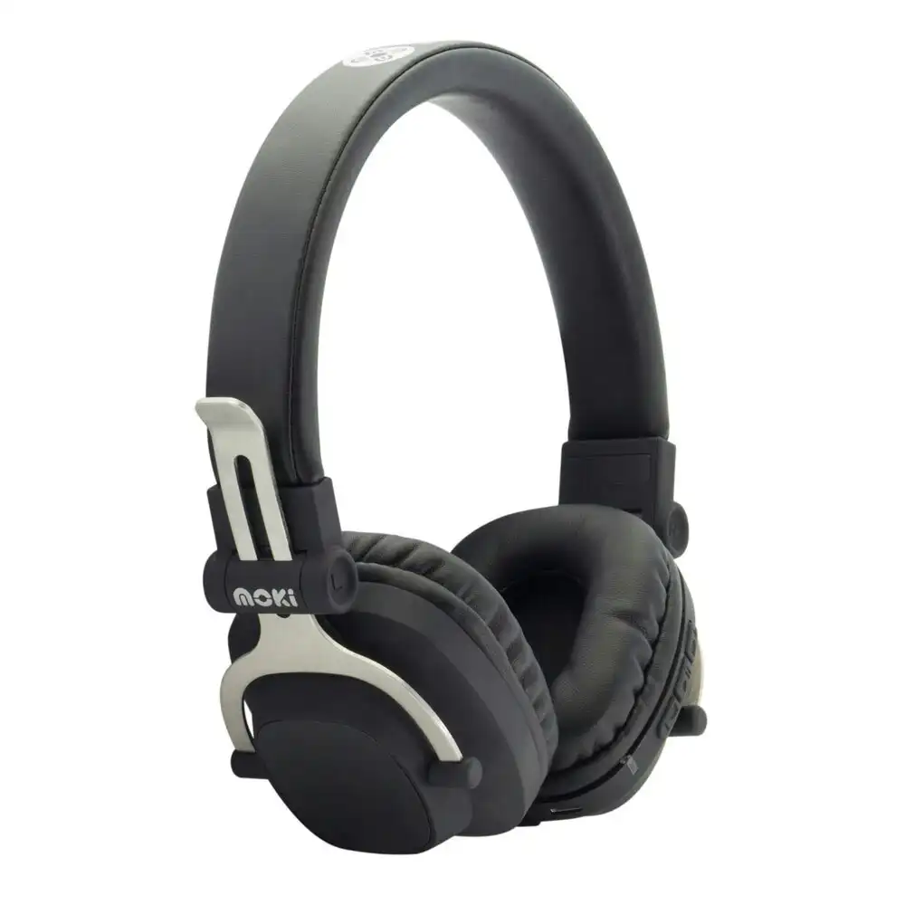 Moki Exo Double Wireless Bluetooth Headphones On Ear Cup Headband w/ Mic Black
