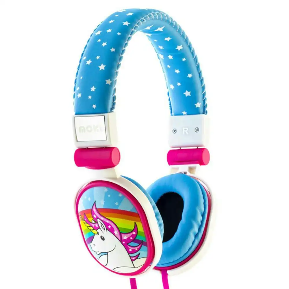 Moki Popper Children/Kids Headphones Over Ear Cup Stereo Headband Unicorn Blue