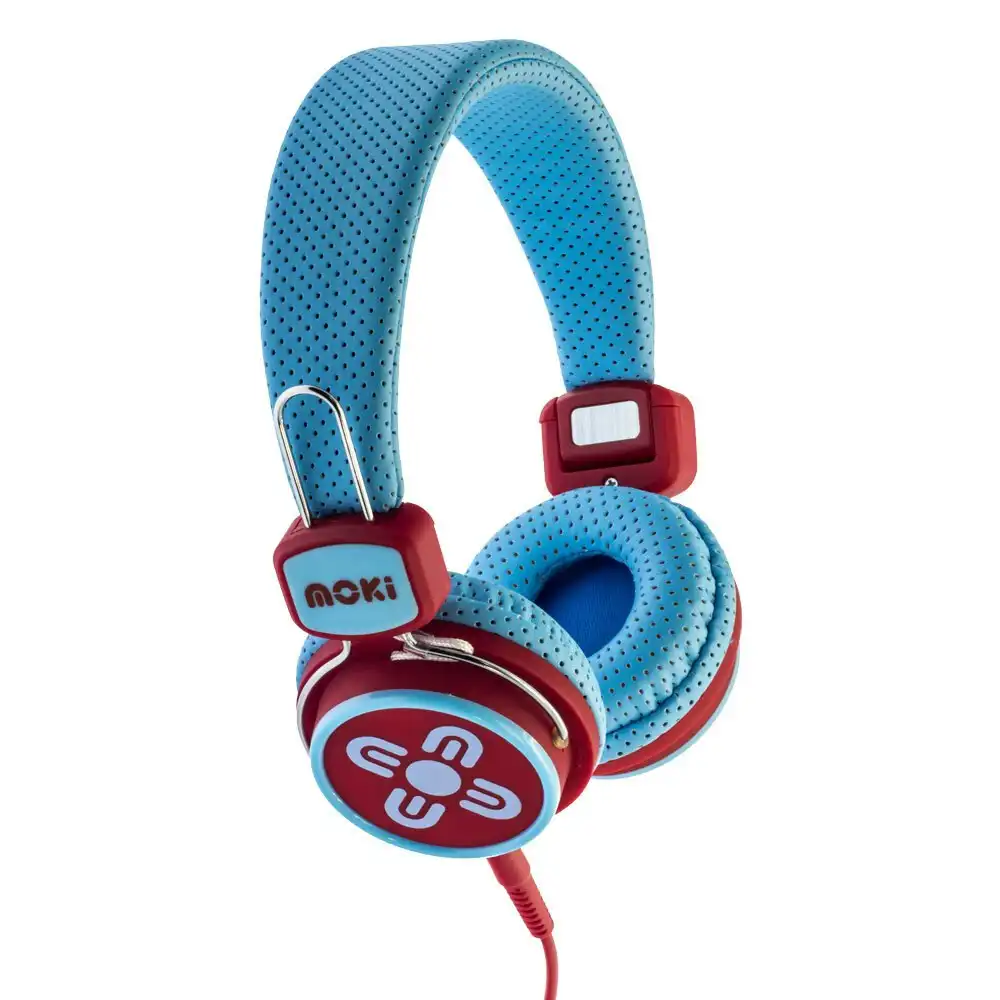 Moki Kid Safe Volume Limited Headphones Over Ear Cup Headband Kids 3y+ Blue/Red