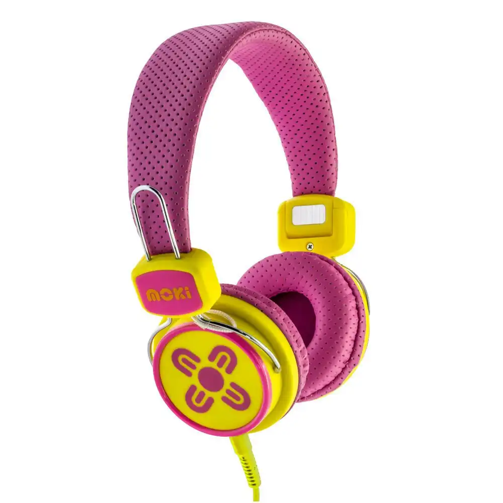Moki Kid Safe Volume Limited Headphones Over Ear Cup Headband Kids 3y+ Pink/YL