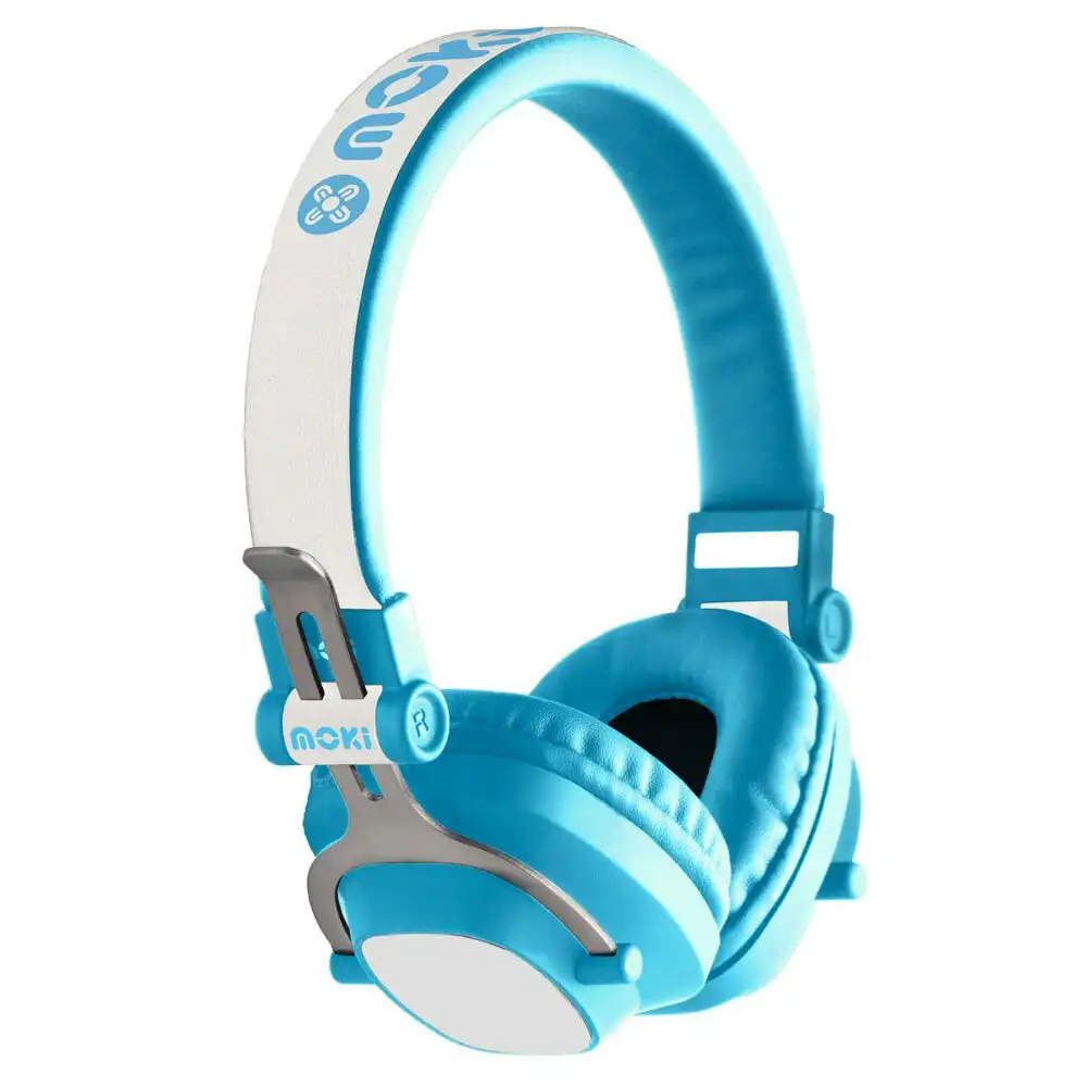 Moki Exo Kids Wireless Bluetooth Headphones On/Over Ear Cup Headband w/ Mic Blue