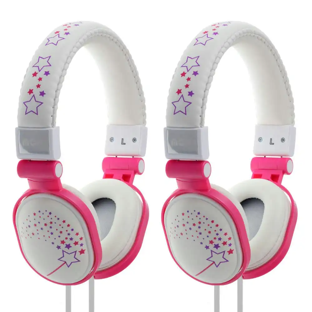 2x Moki Popper Children/Kids Headphones Over Ear Cup Stereo Headband Sparkles WH