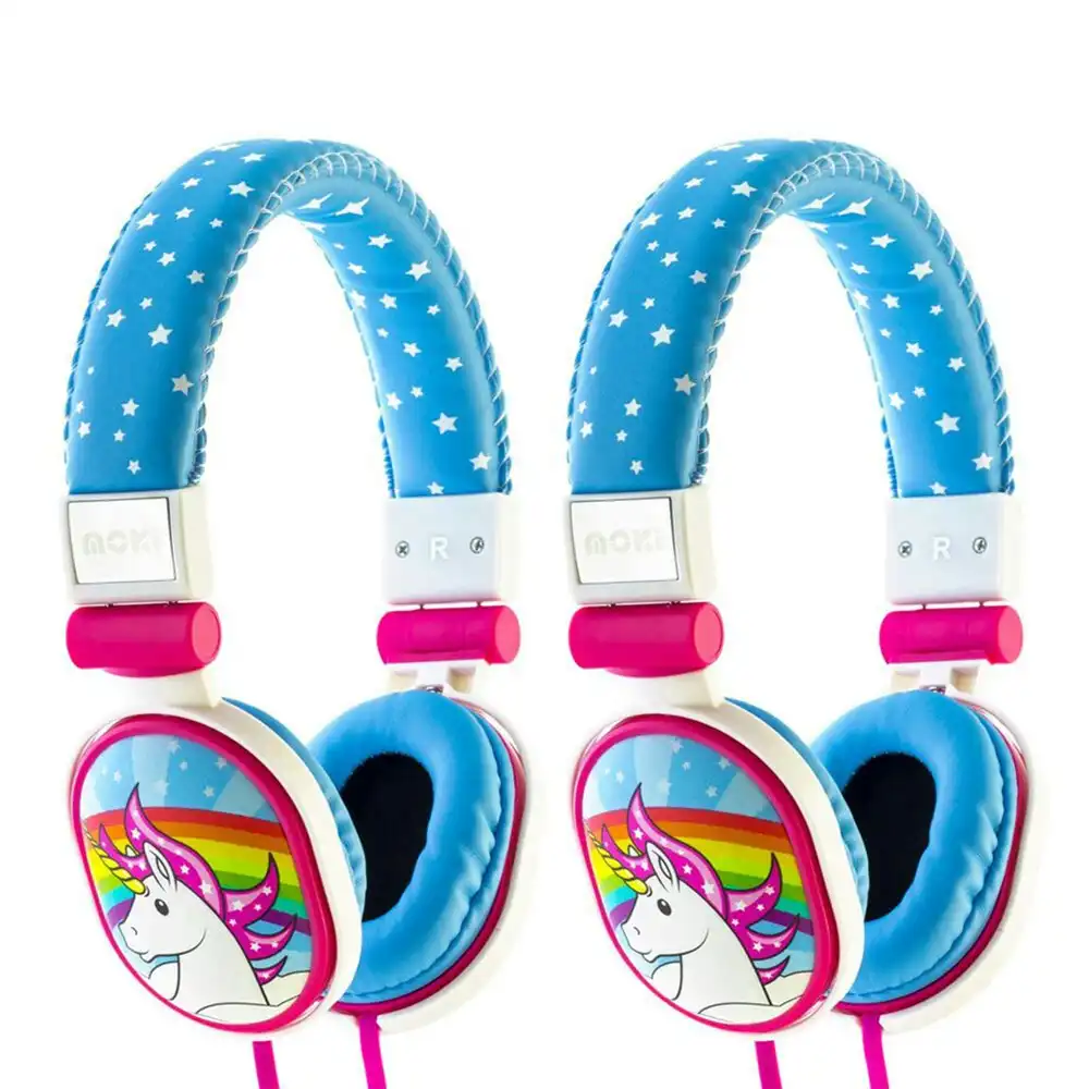2PK Moki Popper Children/Kids Headphones Over Ear Cup Stereo Headband Unicorn BL