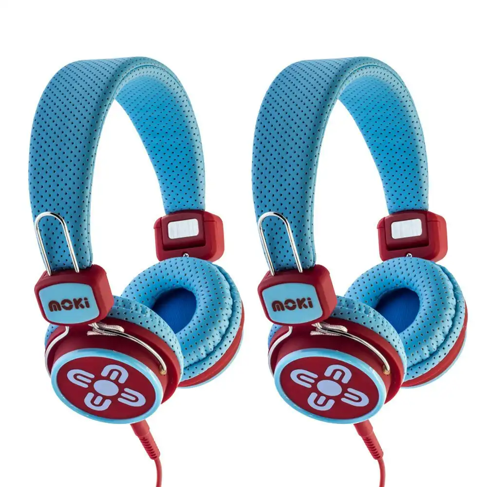 2PK Moki Kid Safe Volume Limited Headphones Over Ear Cup Headband Kids 3y+ BL/RD