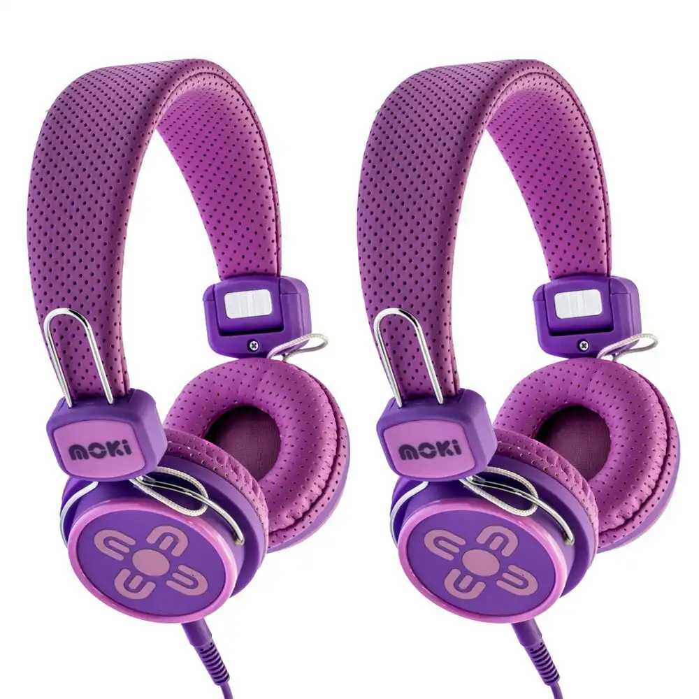 2PK Moki Kid Safe Volume Limited Headphones Over Ear Cup Headband Kids 3y+ PK/PP