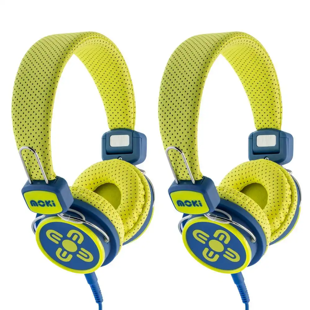 2PK Moki Kid Safe Volume Limited Headphones Over Ear Cup Headband Kids 3y+ BL/YL
