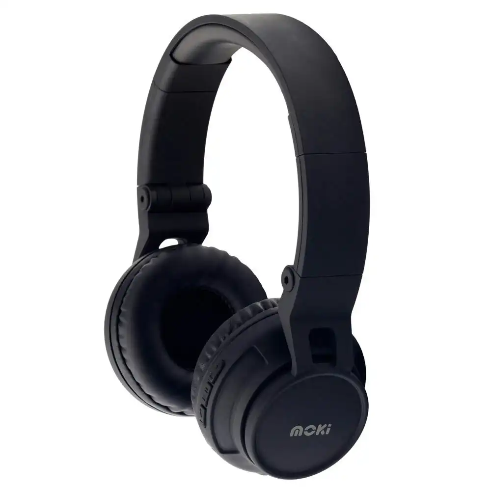 Moki EXO Wireless Bluetooth 40mm Foldable/Adjustable Over-Ear Headphone w/Mic BK