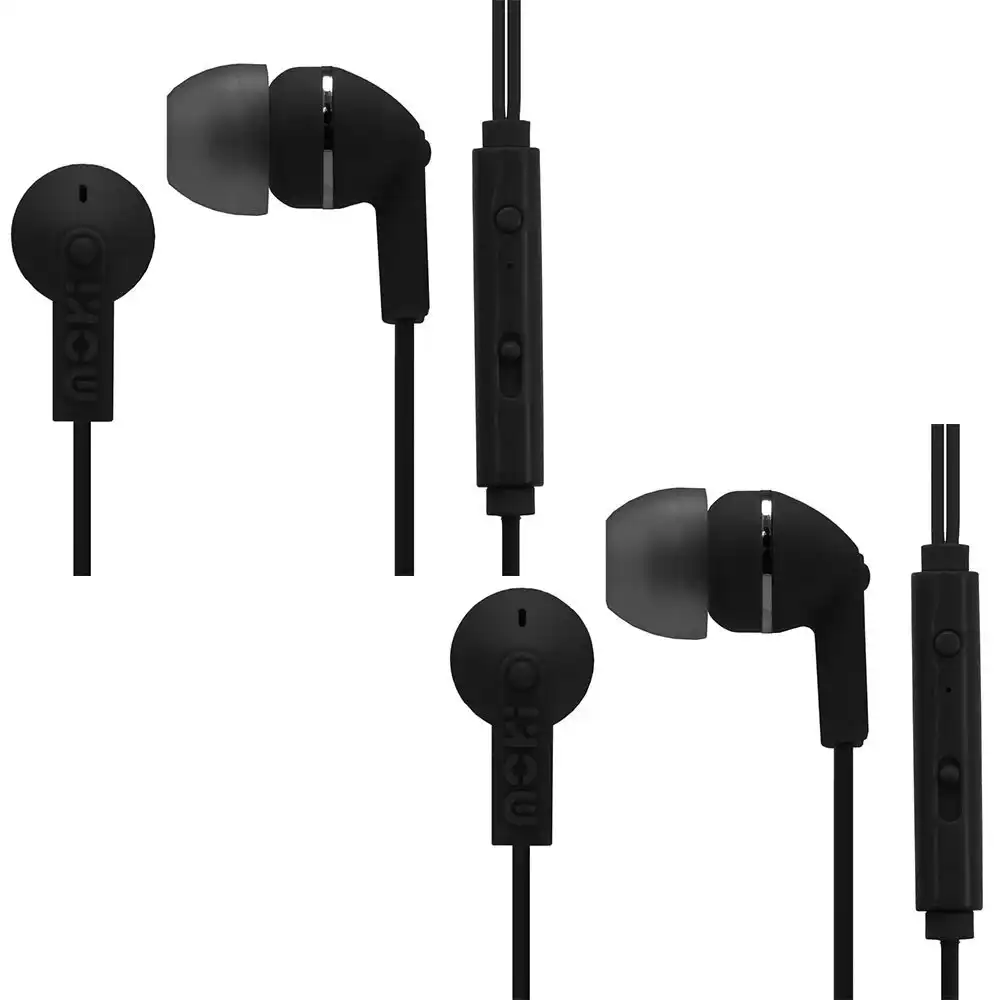 2x Moki Noise Isolation Earbuds Microphone/Control Headphone/Headset/Earphone BK
