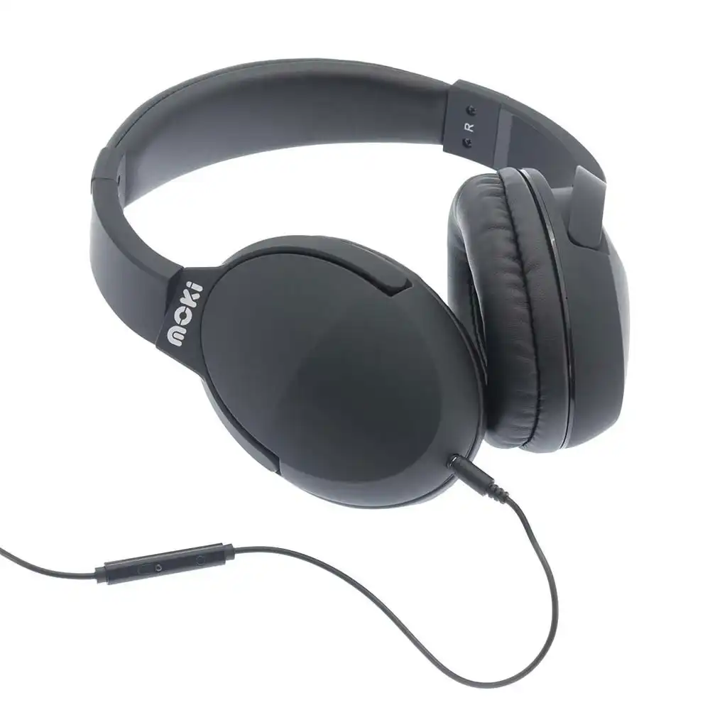Moki Nero On Ear Headphones/Headset/Headband w/In-Line Mic/3.5mm Jack Black