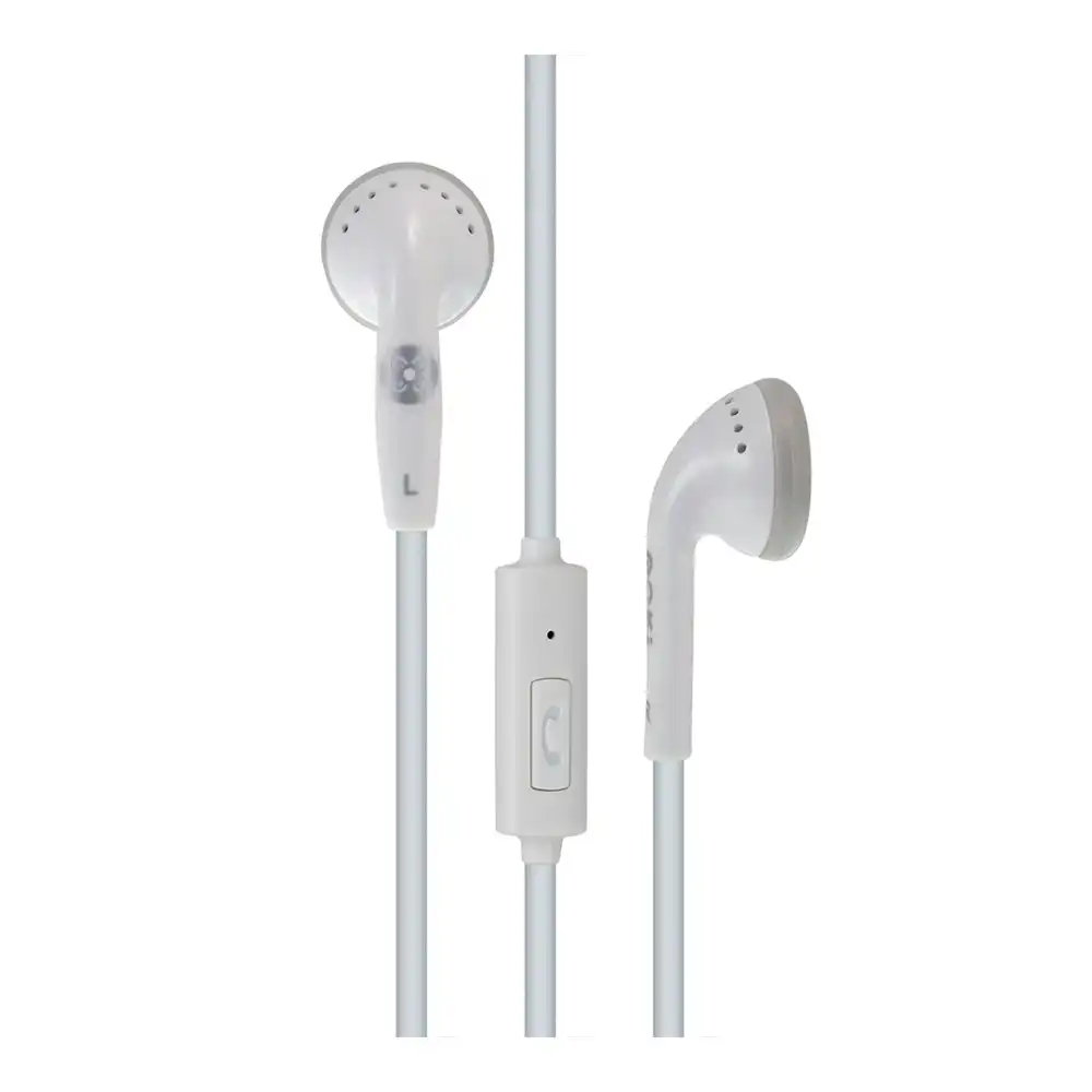 Moki Stereo In-Ear Earphones 3.5mm Jack Headset w/Volume Control/In-Line Mic WHT