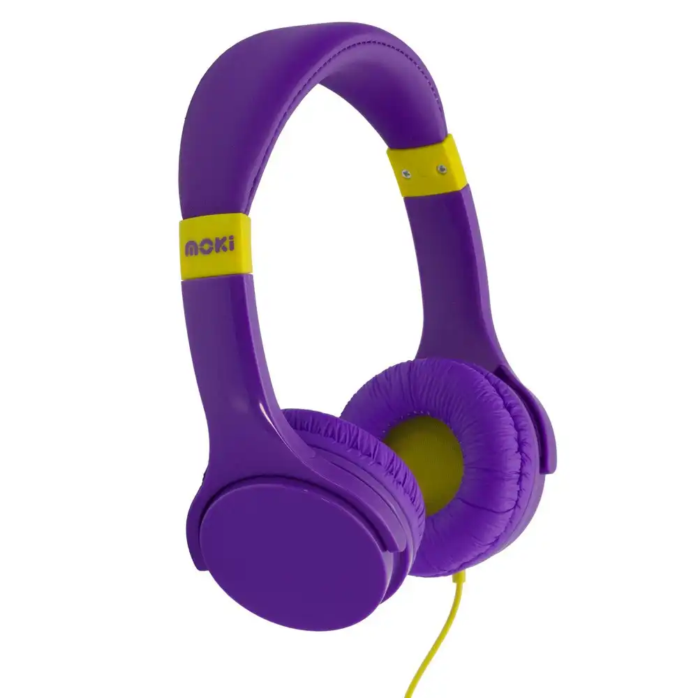 Moki Lil' Kids Volume Limited On Ear Headphones/Headband w/3.5mm Jack Purple 3y+