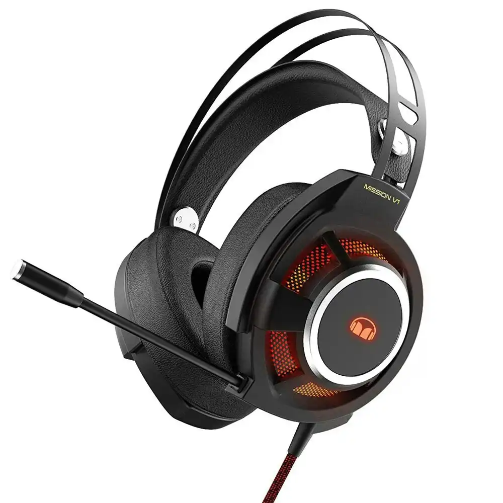 Monster Mission V1 Wired Gaming Headset RGB LED Noise Isolating Mic Headphones
