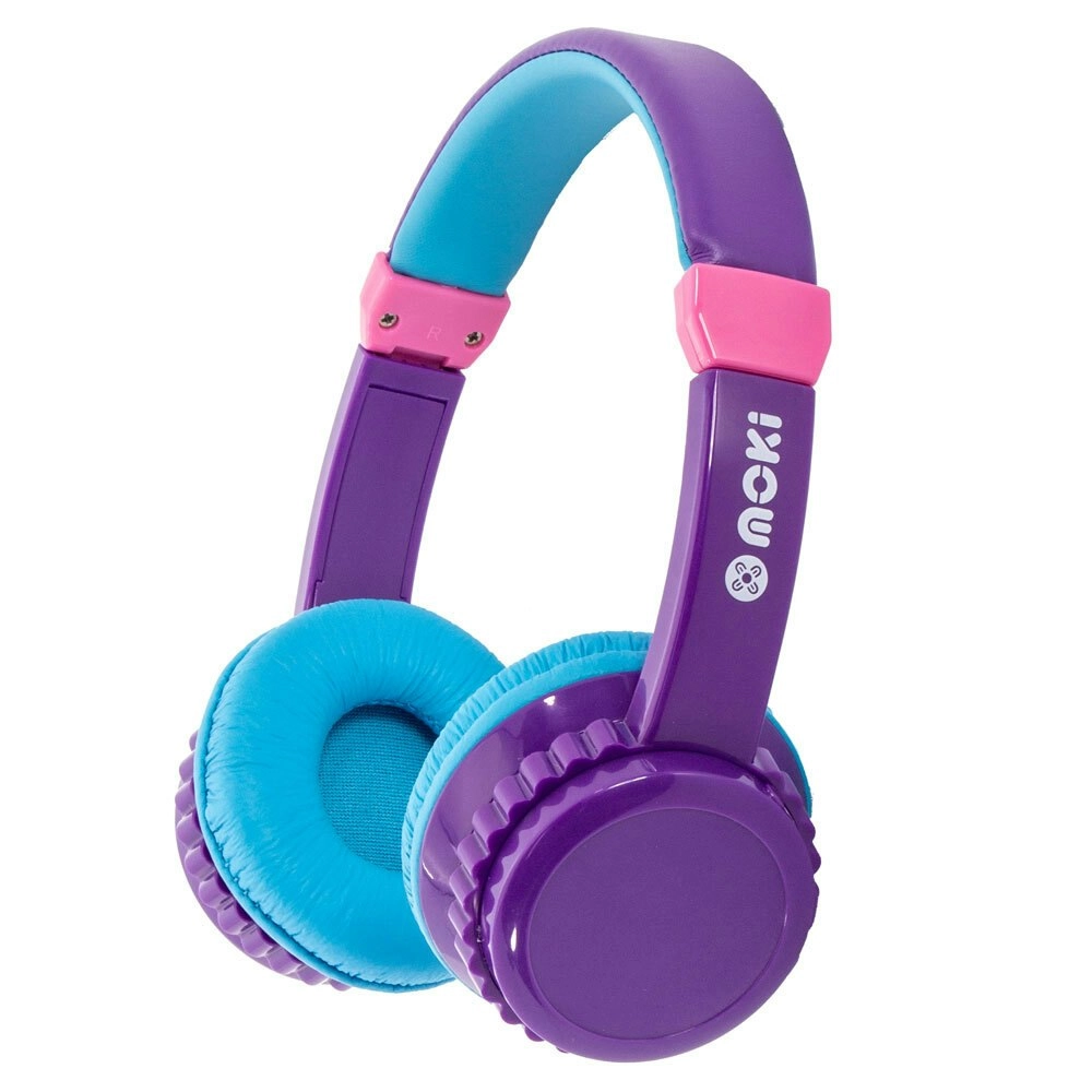 Moki Play Safe Volume Limited Wired Headphones for Kids/Children Purple/Aqua