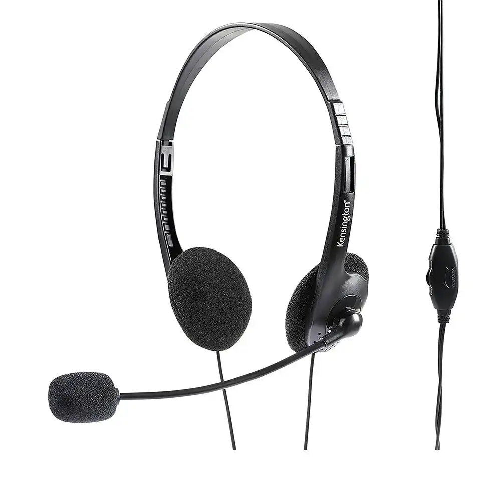 Kensington Headphones Over-Ear Headset w/ Boom Mic/Volume 3.5mm Audio Jack Black