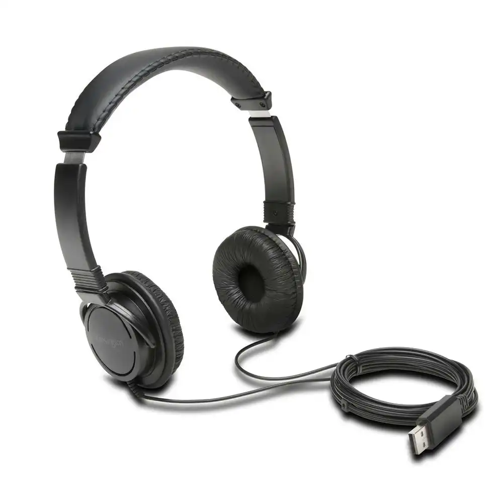 Kensington USB-A Headphones Over-Ear Padded Headset For Laptop/PC Computer Black
