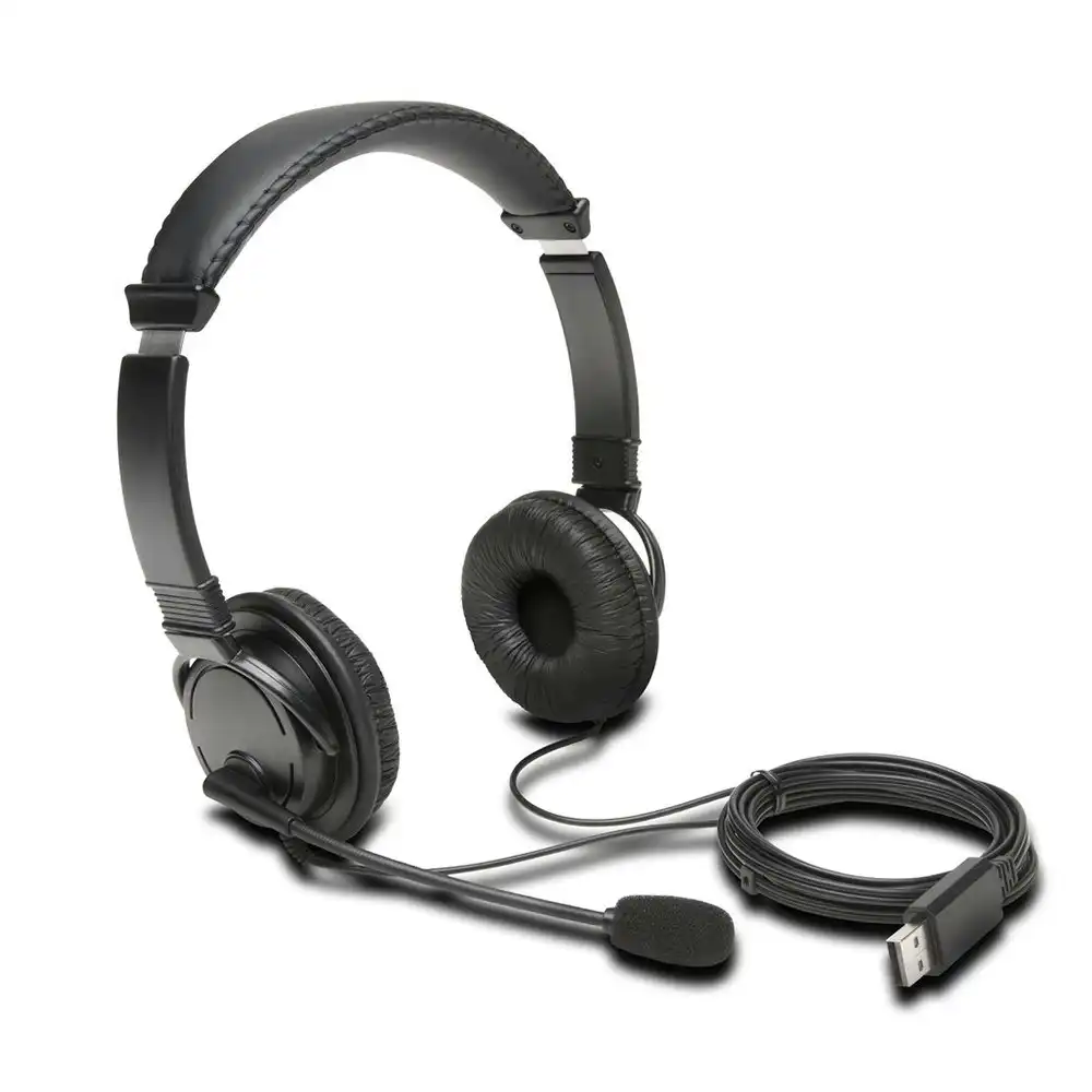 Kensington USB-A Headphones Over-Ear Headset w/ Mic For Laptop/PC Computer Black