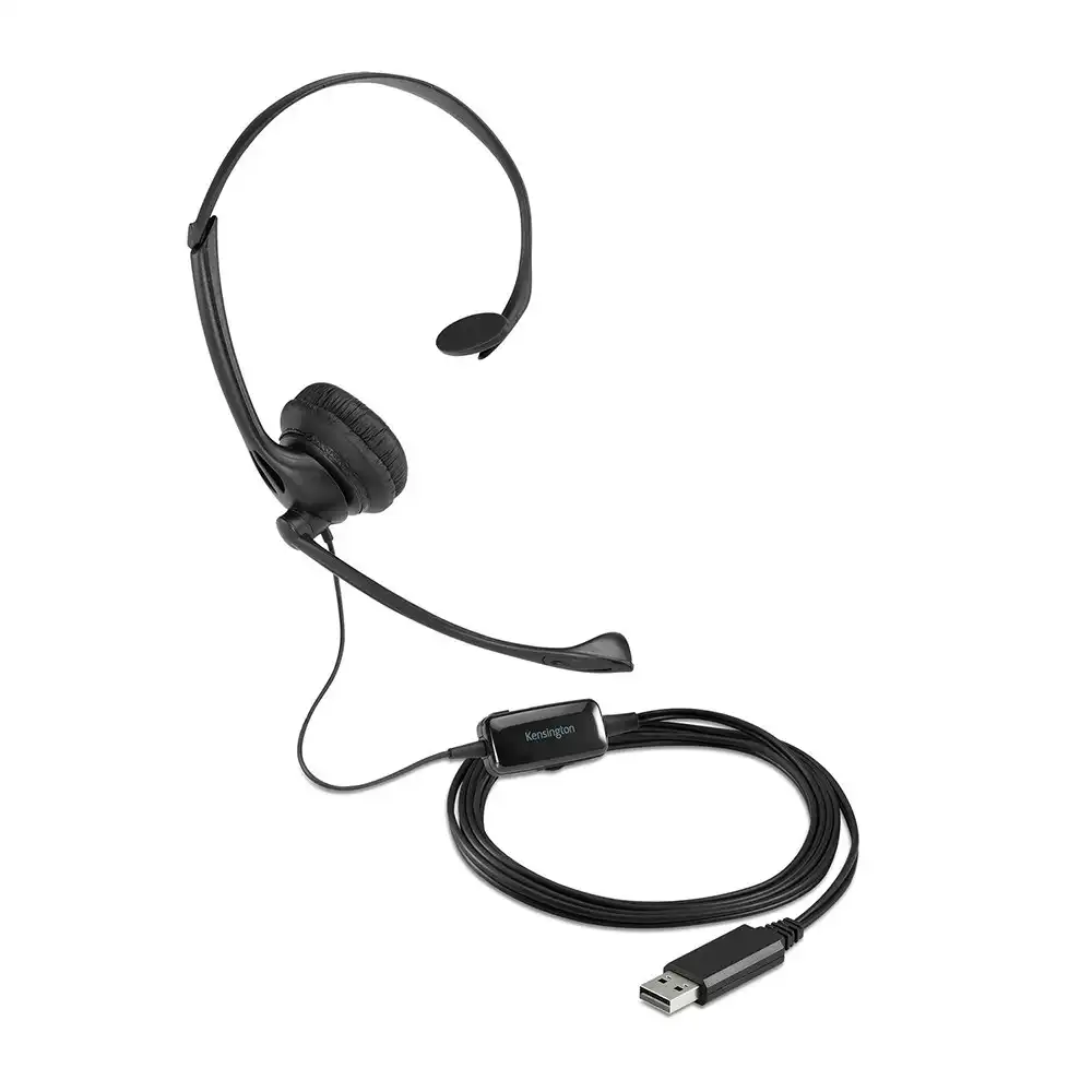Kensington Mono Headset/Headphone w/Inline Mic Control For Laptop/Computer Black
