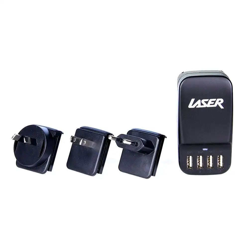 Laser Quad 2.4A USB Wall Travel Charger Adapter AU/USA/EU Interchangeable Plug