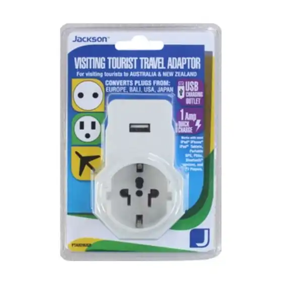 Jackson Tourist Travel Power Adaptor Europe/Bali/USA/Japan to AUS/NZ w/USB-A