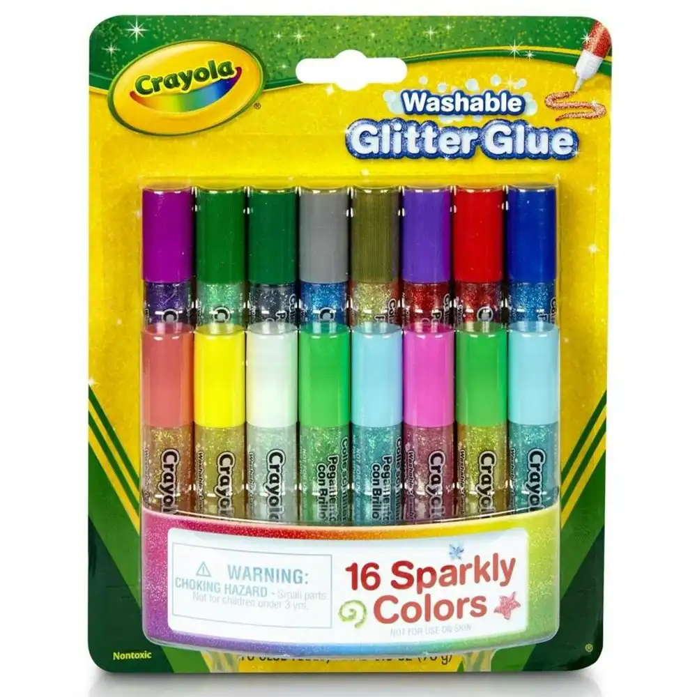16pc Crayola Washable Glitter Glue Sparkly Colour Tubes Art/Craft Kids 3y+