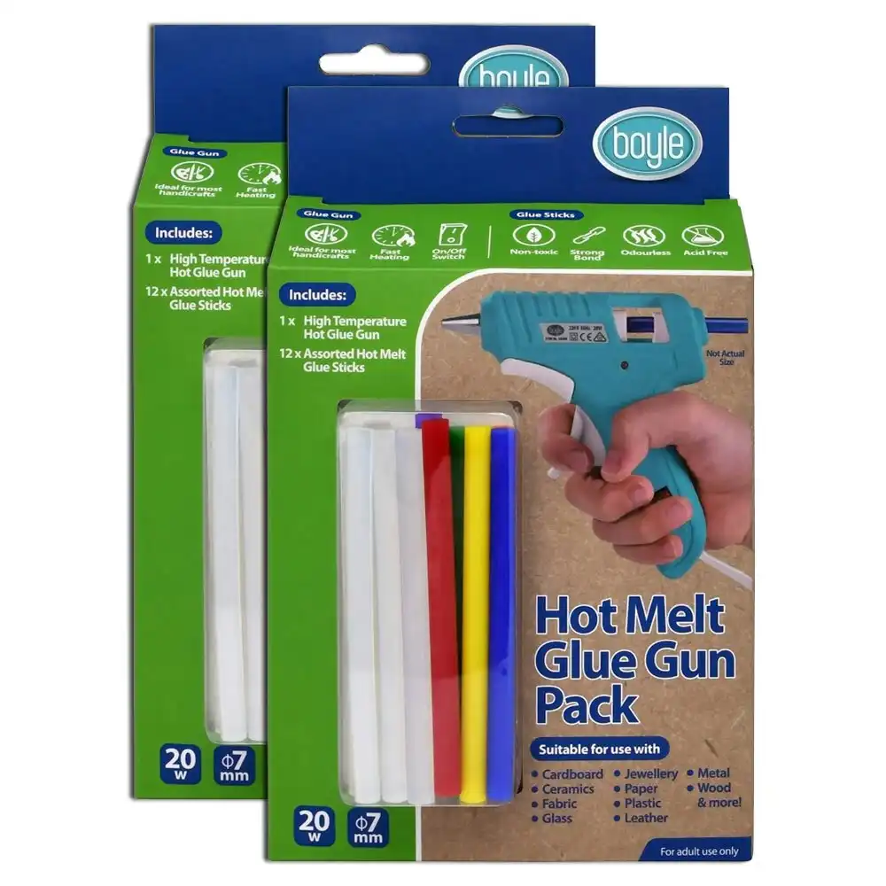 2x Boyle 20W Hot Melt Electric Heating Glue Gun Tool w/ Adhesive Sticks Pack