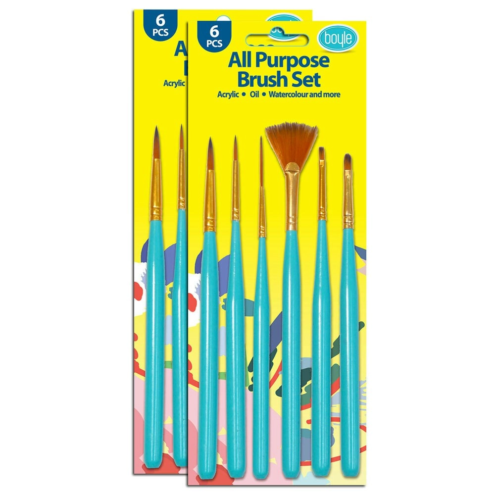 2x 6pc Boyle All Purpose Art/Craft Paint Brush Round/Thin/Flat/Filbert/Fan Set