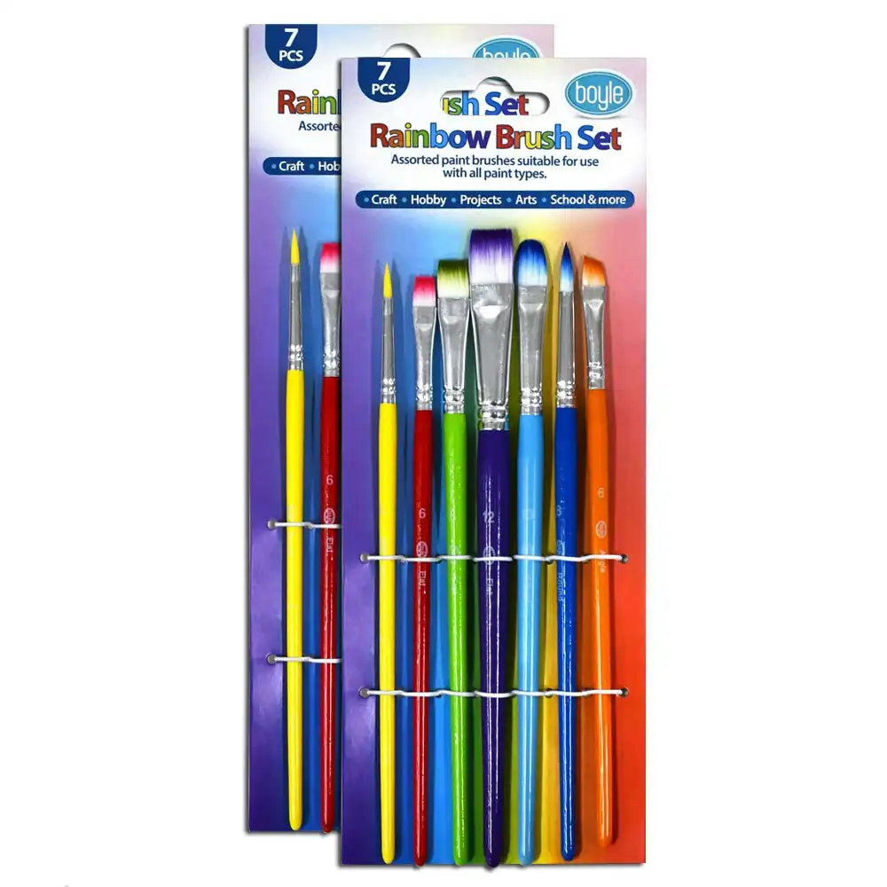2x 7pc Boyle Rainbow Paint Brush Set Painting Tool For Acrylic/Watercolour/Oil
