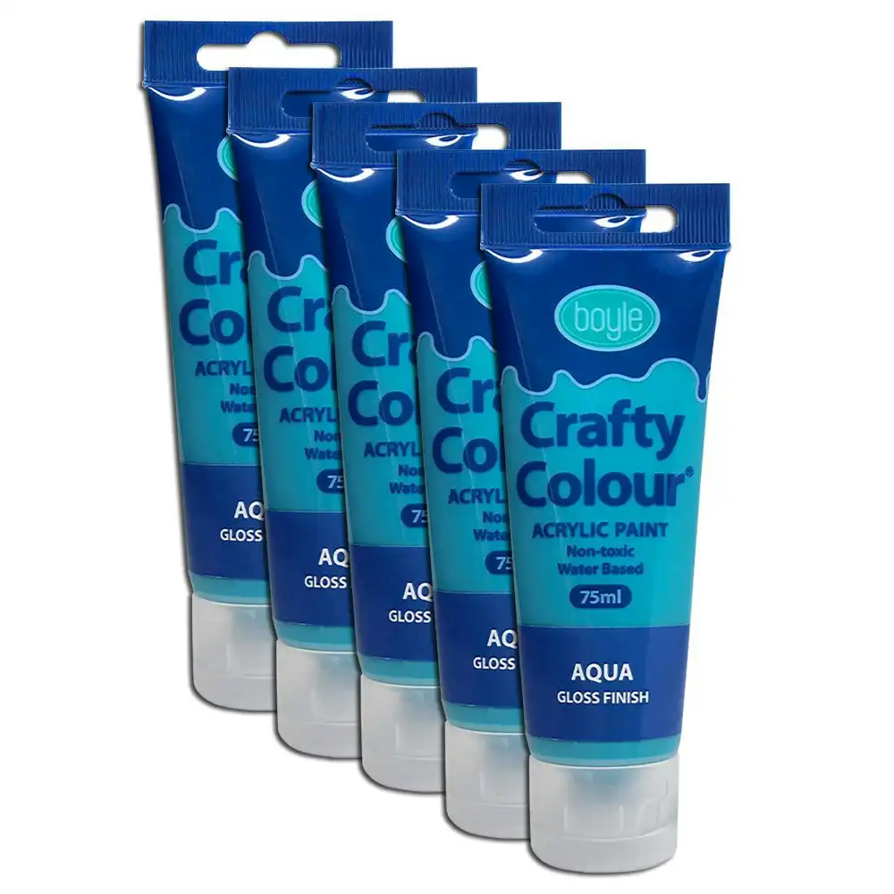5x Crafty Colour Art/Craft 75ml Non-Toxic Acrylic Paint Tube Aqua Gloss Finish