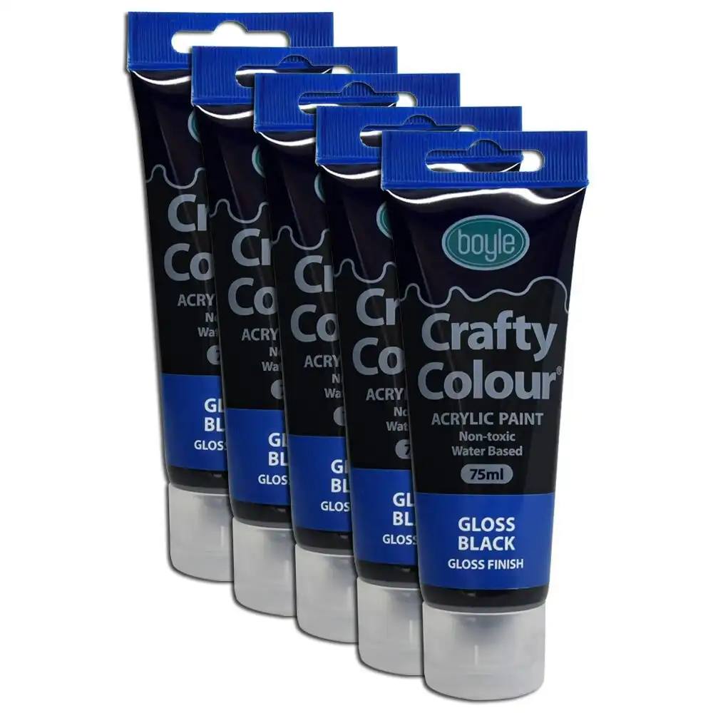 5x Crafty Colour Art/Craft 75ml Non-Toxic Acrylic Paint Tube Gloss Finish Black