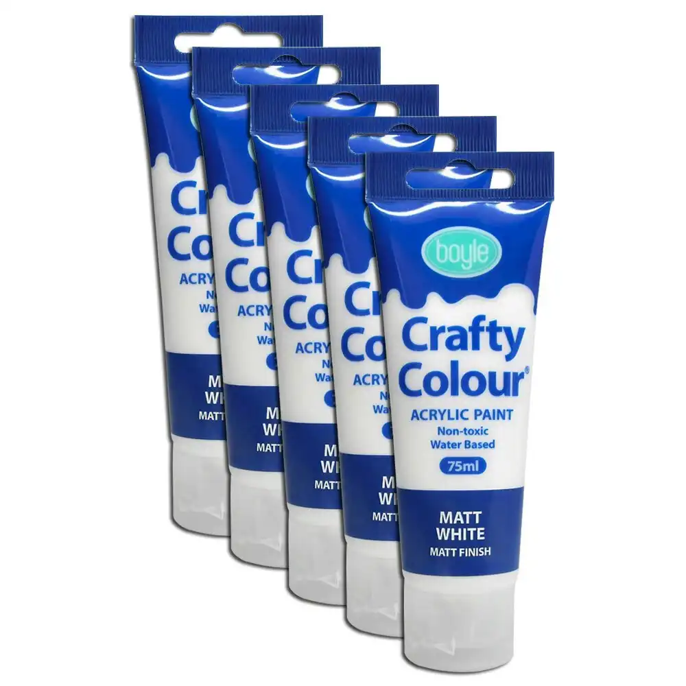 5x Crafty Colour Art/Craft 75ml Non-Toxic Acrylic Paint Tube White Matt Finish
