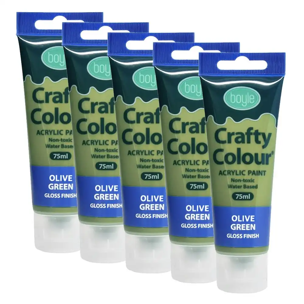 5x Crafty Colour Art/Craft Water-Based 75ml Acrylic Gloss Paint Tube Olive Green