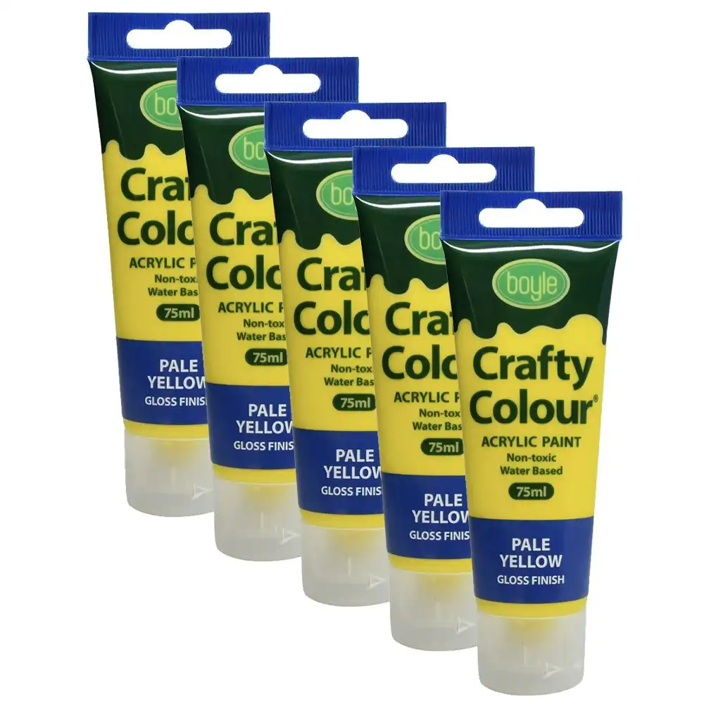 5x Crafty Colour Art/Craft Water-Based 75ml Acrylic Gloss Paint Tube Pale Yellow