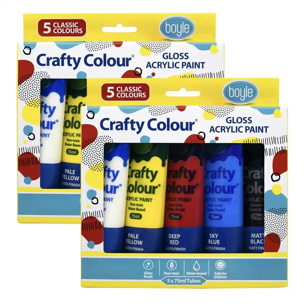 2x 5PK Crafty Colour Art 75ml Acrylic Paint Water-Based Gloss Finish Classic