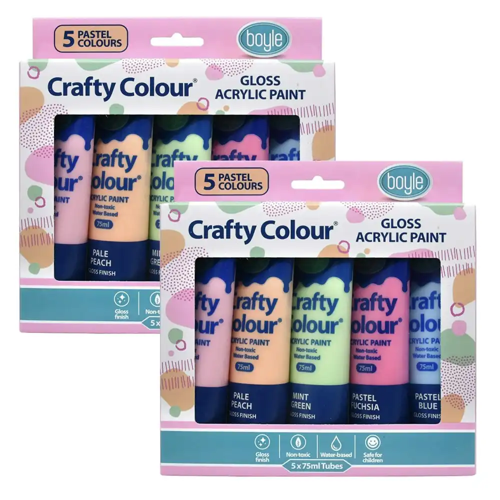 2x 5PK Crafty Colour Art 75ml Acrylic Paint Water-Based Gloss Finish Pastel