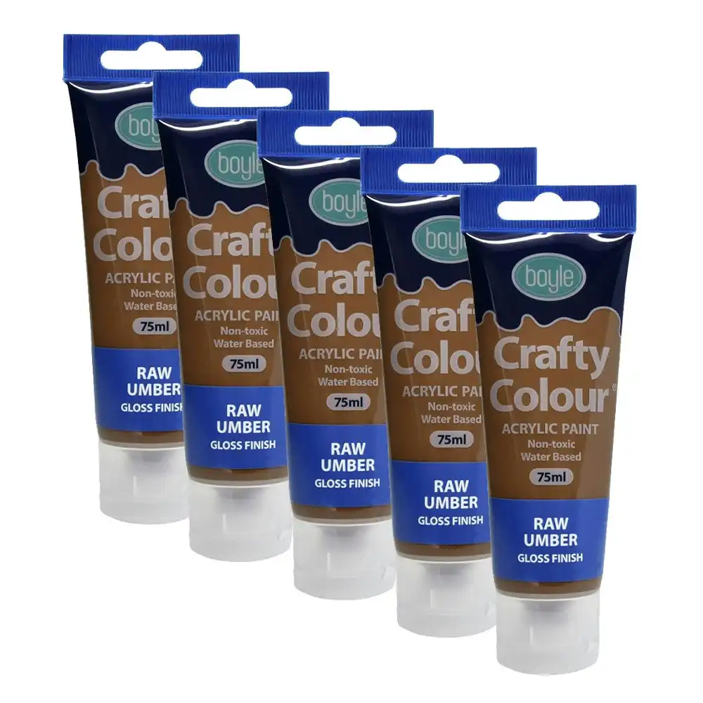 5x Crafty Colour Water-Based 75ml Acrylic Paint Art Non-Toxic Gloss Raw Umber