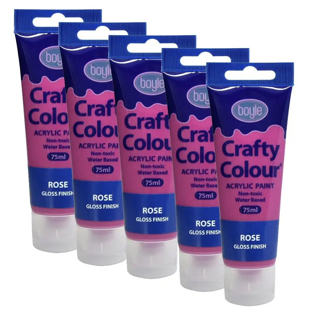 5x Crafty Colour Water-Based 75ml Acrylic Paint Art/Craft Non-Toxic Gloss Rose