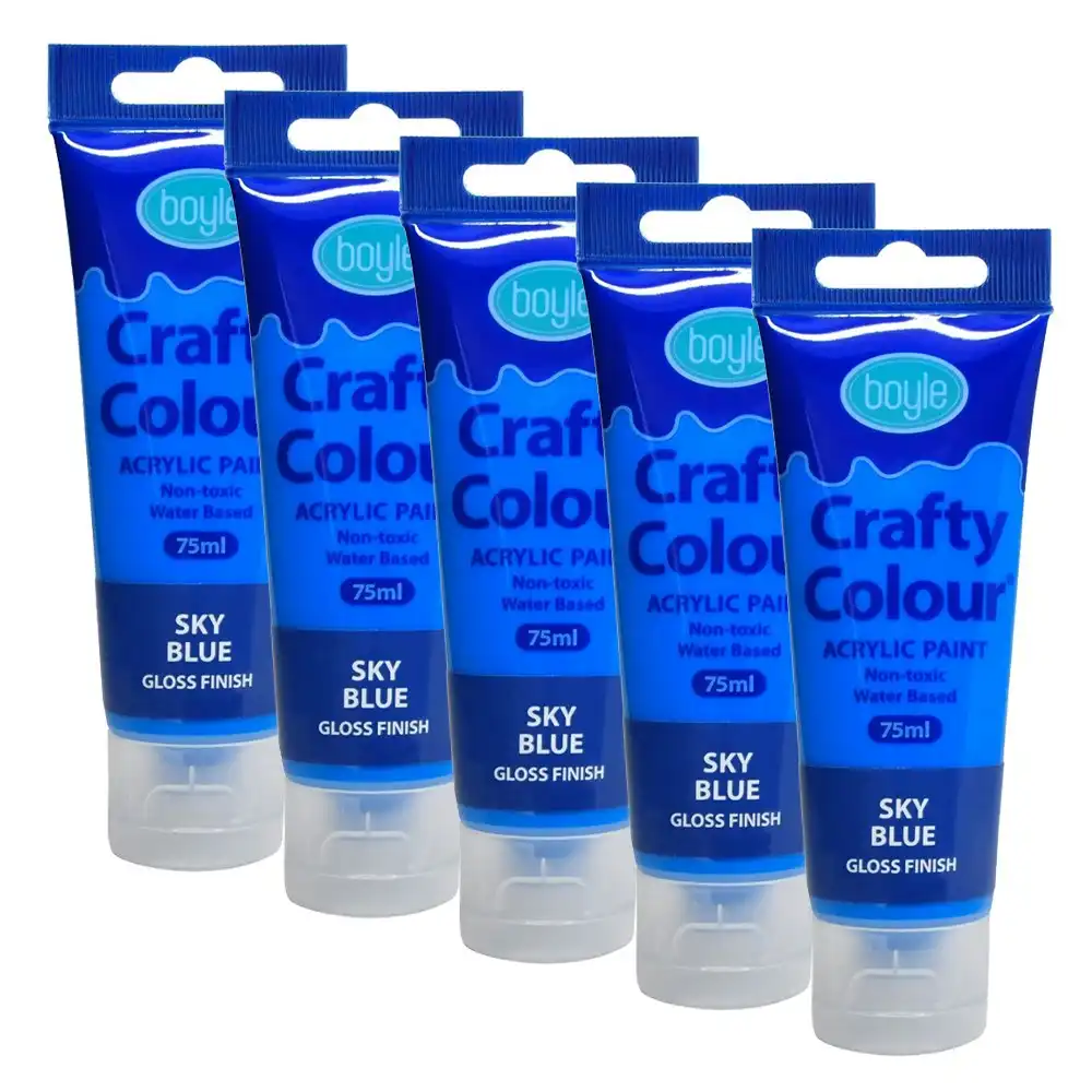 5x Crafty Colour Water-Based 75ml Acrylic Paint Art Non-Toxic Gloss Sky Blue